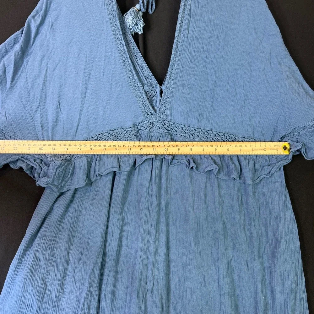 Free People Ruffle Tiered Maxi Dress Blue Cottage V-Neck Boho Festival Size M